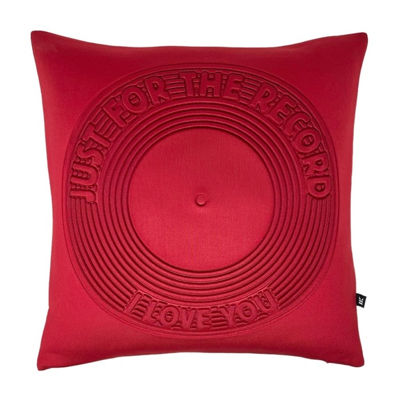 Hudson and Kings Decorative Pillow Just For the Record I Love You Red Record - Picture 2 of 8
